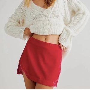 Free People Annalise Velvet High Rise Side Slit Mini Skirt Pink Phenom 10, NWT